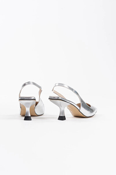 TB Terzi Bey Angelica Women's Silver Wrinkled Patent Leather Heeled Shoes