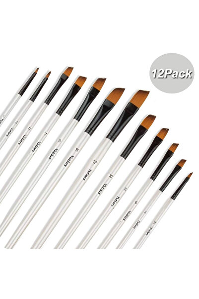 Choice1 12pcs white angular 12pcs Artist Brushes with Nylon Tips - Wood Handl...