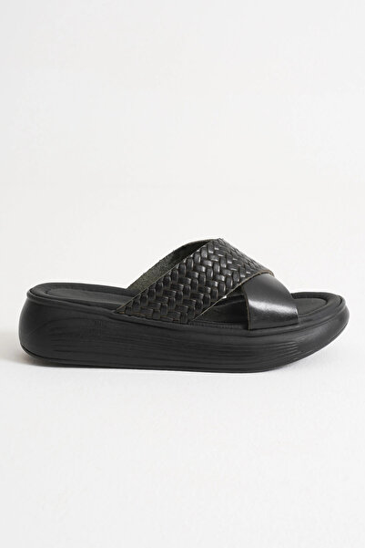 TB Terzi Bey Fayn Black Genuine Leather Slippers