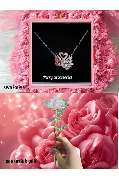 Perry Accesories swa kuğu kolye hiç çıkarma kolyesi pembe kuğu ve sonsuzluk g...
