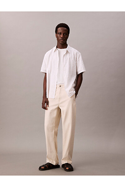 Calvin Klein Men's Regular Fit Ck Logo Embroidered Round Neck Short Sleeve White T-Shirt Lv04Lb275G-Yaf