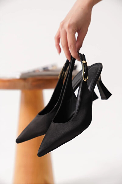 TB Terzi Bey Ophelia Women's Black Satin Heeled Shoes