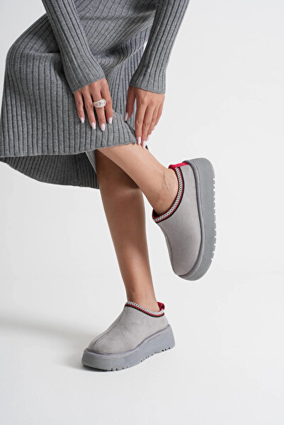 TB Terzi Bey Elsa women's grey winter fur slippers