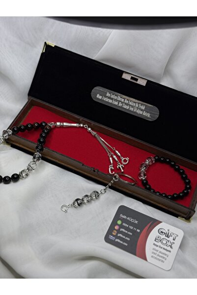 Çelik Epoksi Saç Teli Tesbih, Bileklik, Anahtarlık Set - Öze Yazılı Kutu ile Birlikte