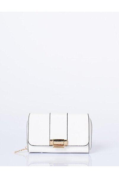 Kayra Gold Buckle Zippered Wallet Optical White