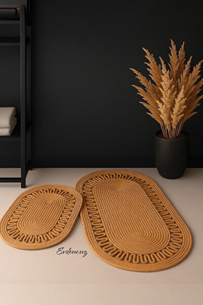 evdeucuz Set de 2 covorașe de baie, set de toaletă din paie de iută, covoraș pentru ușă (40x60-50x80)