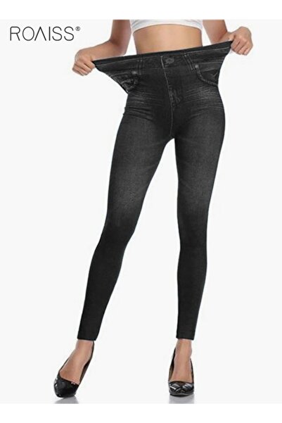ROAISS Women's Ultra-High Elastic High Waist Leggings With Denim Pattern Yoga...