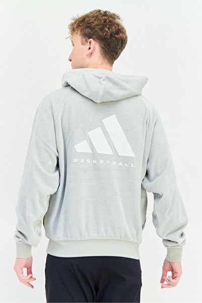 adidas Men Sportswear Fit Long Sleeve Basketball Hoodie, Grey