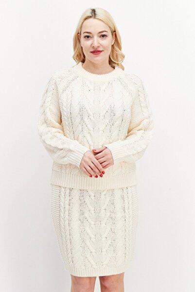 Brave Soul Women 2 Piece Knitted Sweater And Mini Skirt Set, Ivory
