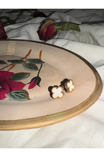 Okudan Yonca Küpe beyaz ve sarı detaylı