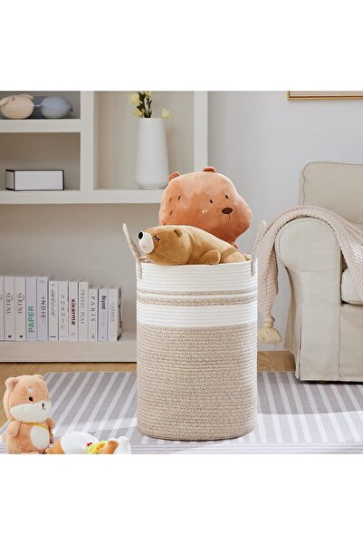 Generic Cotton Rope Laundry Hamper | Freestanding, Durable Handles, Decorative Storage