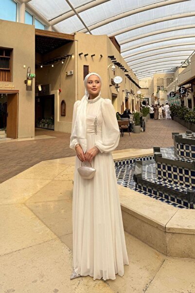 Şulemoda Giyim Βραδινό φόρεμα Başak Chiffon Λευκό