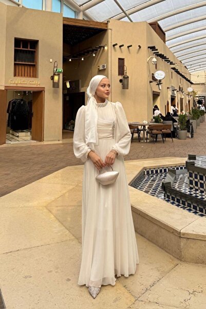 Şulemoda Giyim Βραδινό φόρεμα Başak Chiffon Λευκό