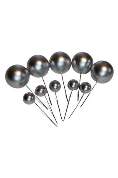 OEM Σετ 10 σφαιρών, 2 μεγέθη, διακοσμήσεις VERSAGO για διακόσμηση κέικ και ζαχαροπλαστικής, Ασημί