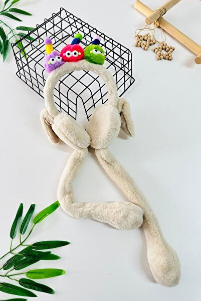 Minigimin Cicileri My Little One's Plush Girl's Headphones with Colorful Eyes and Antenna - Beige