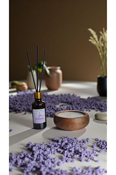 COCOS CANDLES Lavanta Mum&Koku Set-Ahşap Pamuk Fitil Bambu Oda Kokusu (50 ml)