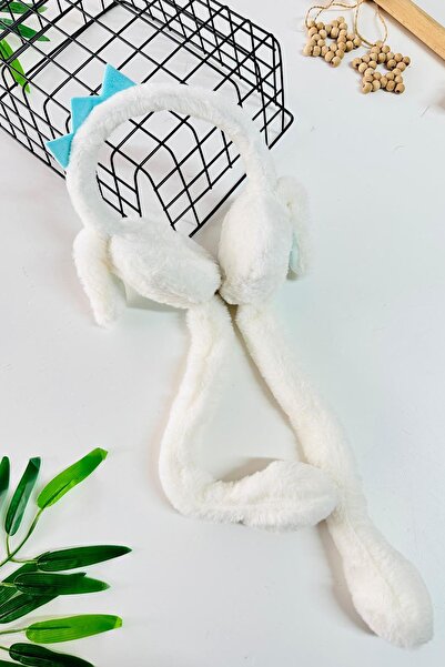 Minigimin Cicileri Căști pentru fete din pluș cu detalii Dino - alb