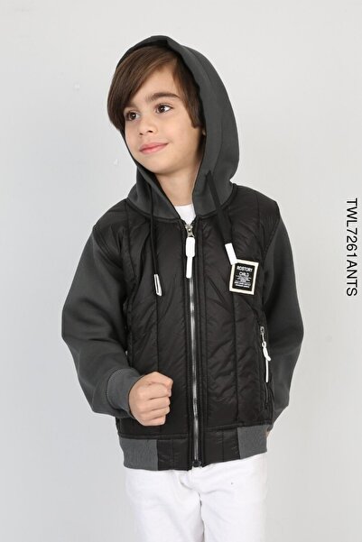 ANKANOVA Erek çocuk Kapüşonlu 3 İplik Kumaş İçi Termal Detaylı Bomber Mont Ceket(BirBeden Büyük Alınız)