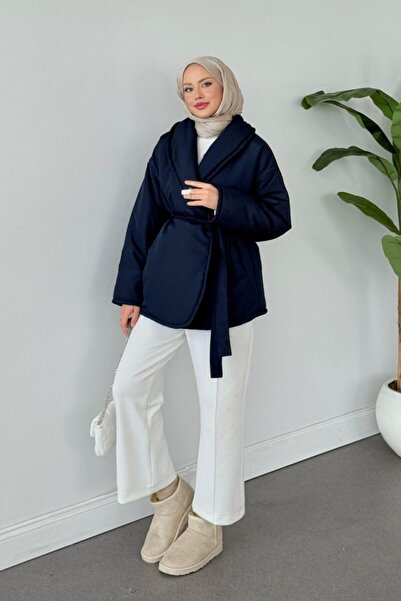 Şulemoda Giyim Φουσκωτό παλτό με ίσια ζώνη σε μπλε ναυτικό