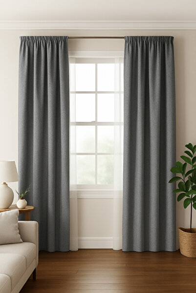 TÜLHOME Twit Keten Fon Perde Açık Gri V.117 PİLESİZ TEK KANAT ( Büzgü Ekstraf...