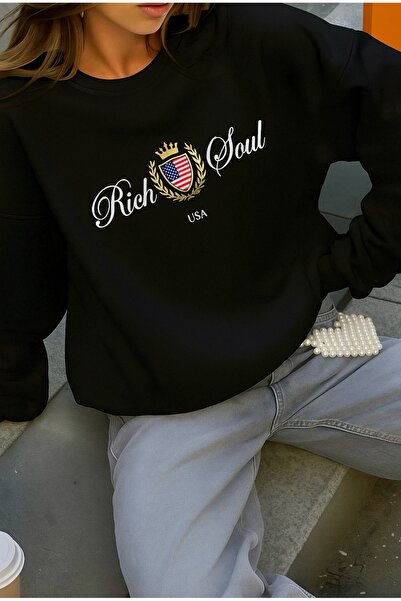 FUFLUNS سترة رياضية فضفاضة مطبوعة بتصميم ريتش سول للجنسين (نساء/رجال) بياقة د...