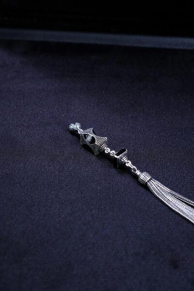 dergah tesbih Special Black Stone Silver Tassel