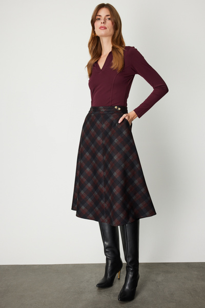 Ekol Plaid Midi Skirt