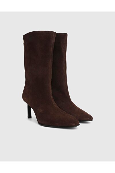 İLVİ Alvina Genuine Suede Leather Brown Women's Heeled Boots