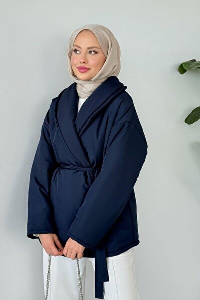 Şulemoda Giyim Φουσκωτό παλτό με ίσια ζώνη σε μπλε ναυτικό