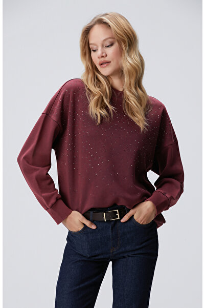 Network Bordo Taşlı Sweatshirt
