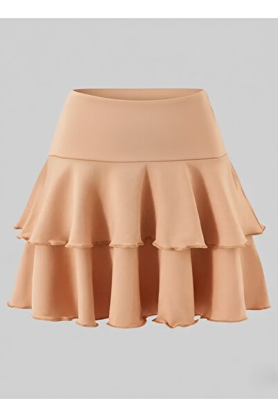 CARABO MODA Fusta mini evazată cu volane pentru fetiță, cu două straturi, talie înaltă (tabelul de mărimi este disponibil în fotografie)