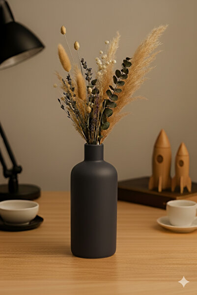 TACTIC Black Decorative Bottle Vase 18 cm - Modern Dry Flower Holder Stone Decor