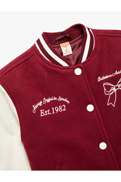 Koton Long Sleeve Cashmere Bomber College Jacket with Embroidery Detail