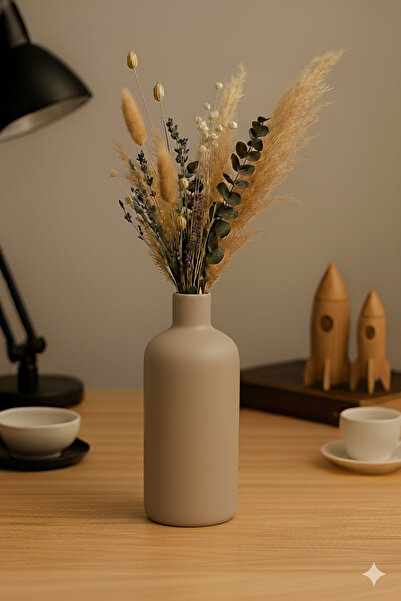 TACTIC Black Decorative Bottle Vase 18 cm - Modern Dry Flower Holder Stone Decor