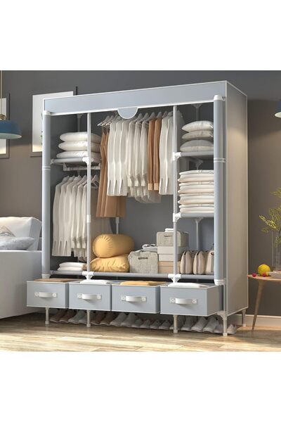 Extra Fabric Wardrobe with Four Zipper Drawers and Nonwoven Foldable Cover