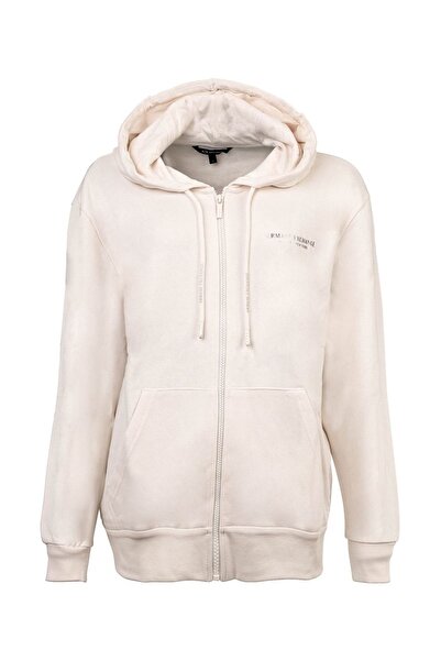 Armani Exchange Women's Regular Fit Zippered Hooded Sweatshirt - Cream