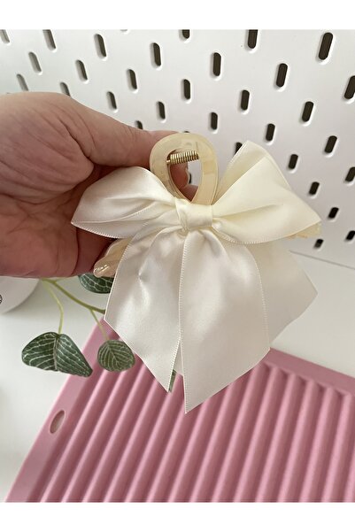 By Selen Suyolcu مشبك معدني على شكل فيونكة من الساتان - 11 سم