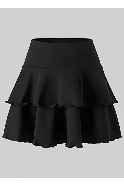 CARABO MODA Fusta mini evazată cu volane pentru fetiță, cu două straturi, talie înaltă (tabelul mărimilor este disponibil în fotografie)