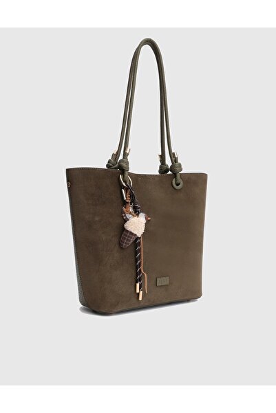 İLVİ Volten Genuine Suede Leather Khaki Women's Shoulder Bag