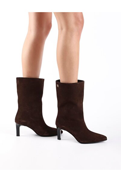 İLVİ Alvina Genuine Suede Leather Brown Women's Heeled Boots