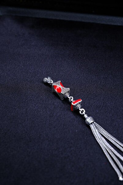 dergah tesbih Special Red Enamel Silver Tassel