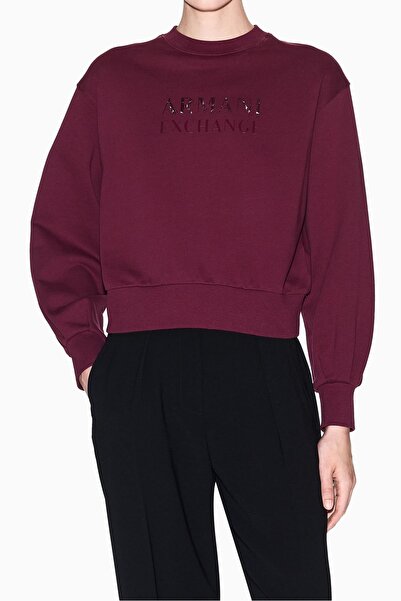 Armani Exchange Women's Balloon Sleeve Crop Sweatshirt - Plum