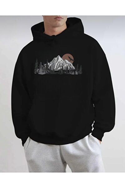 FUFLUNS سترة رياضية بقلنسوة كبيرة الحجم للجنسين مطبوعة بتصميم جبلي