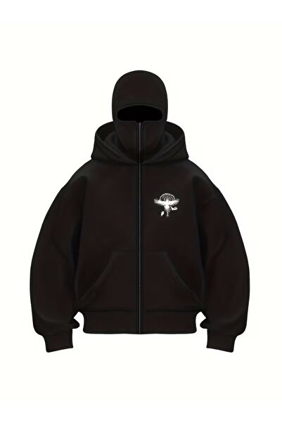 LAND MODA Hanorac unisex Ninja cu mască de zăpadă Cardigan din lână groasă cu...