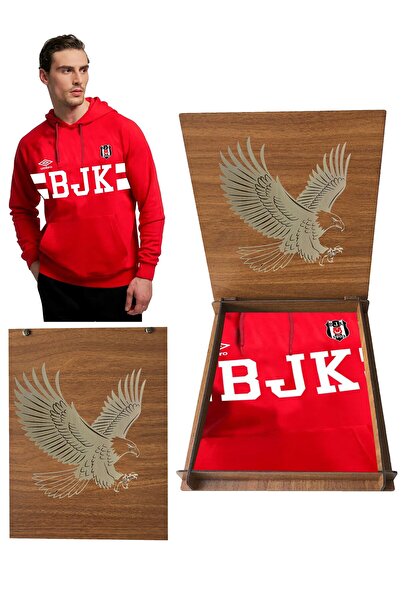 Beşiktaş Licensed Red Hooded Sweatshirt with Gift Wooden Box