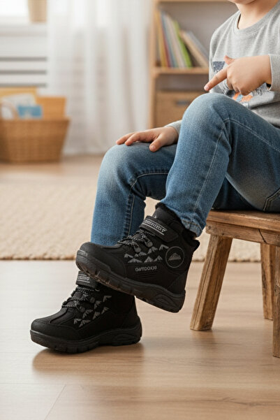 DİGGO Unisex ανθεκτικές μαύρες παιδικές μπότες χειμερινού εξωτερικού χώρου με γούνα