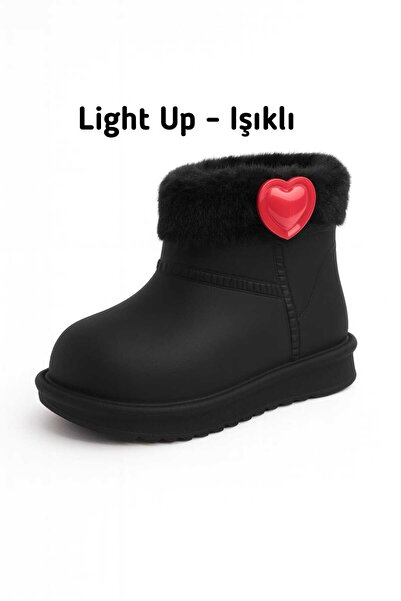 liasdesing kalp detaylı yünlü kız çocuk yağmur botu kürklü