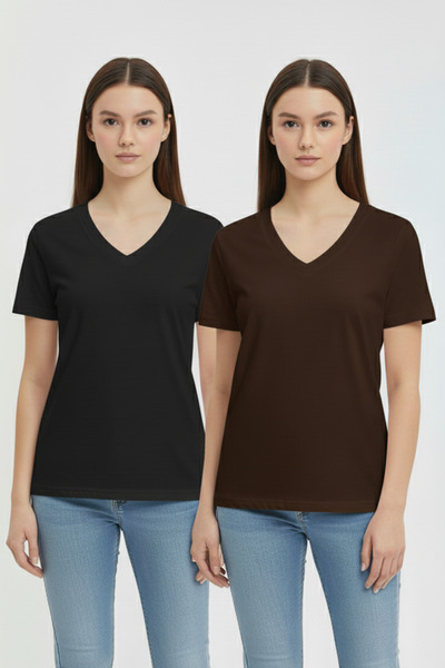 TWINTICKS Women's V-Neck Short Sleeve Casual Wear Cotton Two-Piece T-Shirt Se...