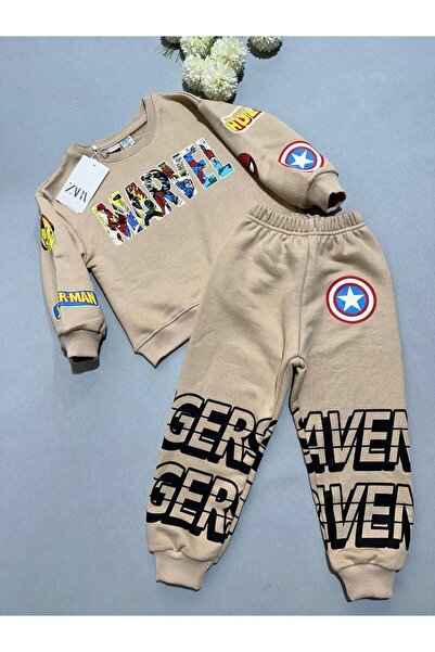 NOBLEKIDS طقم رياضي للأطفال – مطبوعة بشخصية وشعار مارفل، 3 خيوط بدون شاردون