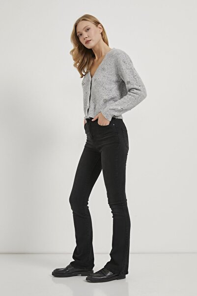 Arma Life Women's Stone Patterned Textured Gray Short Knit Cardigan